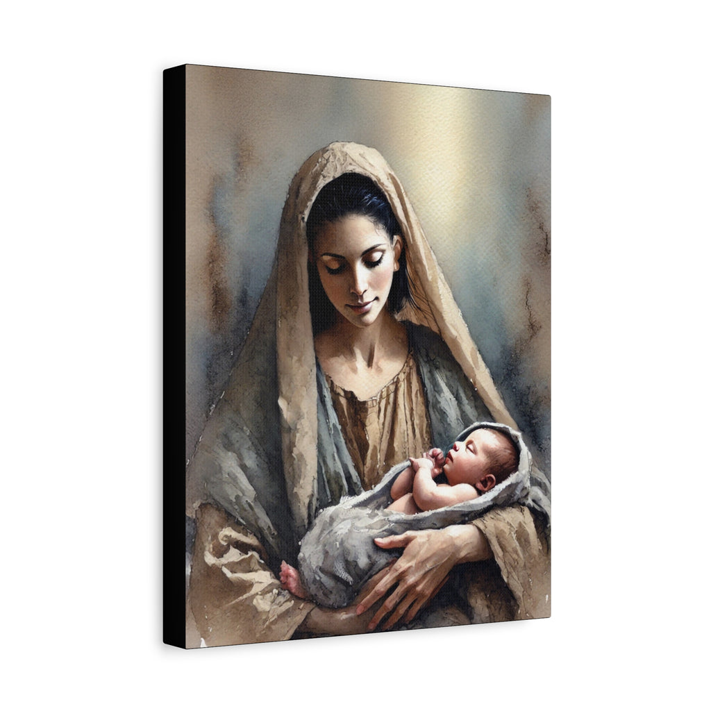 Divine Motherhood - Mary Holding the Baby Jesus Canvas Wall Art