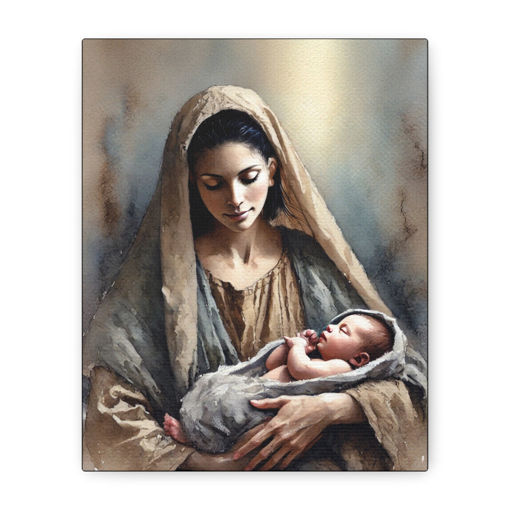 Divine Motherhood - Mary Holding the Baby Jesus Canvas Wall Art