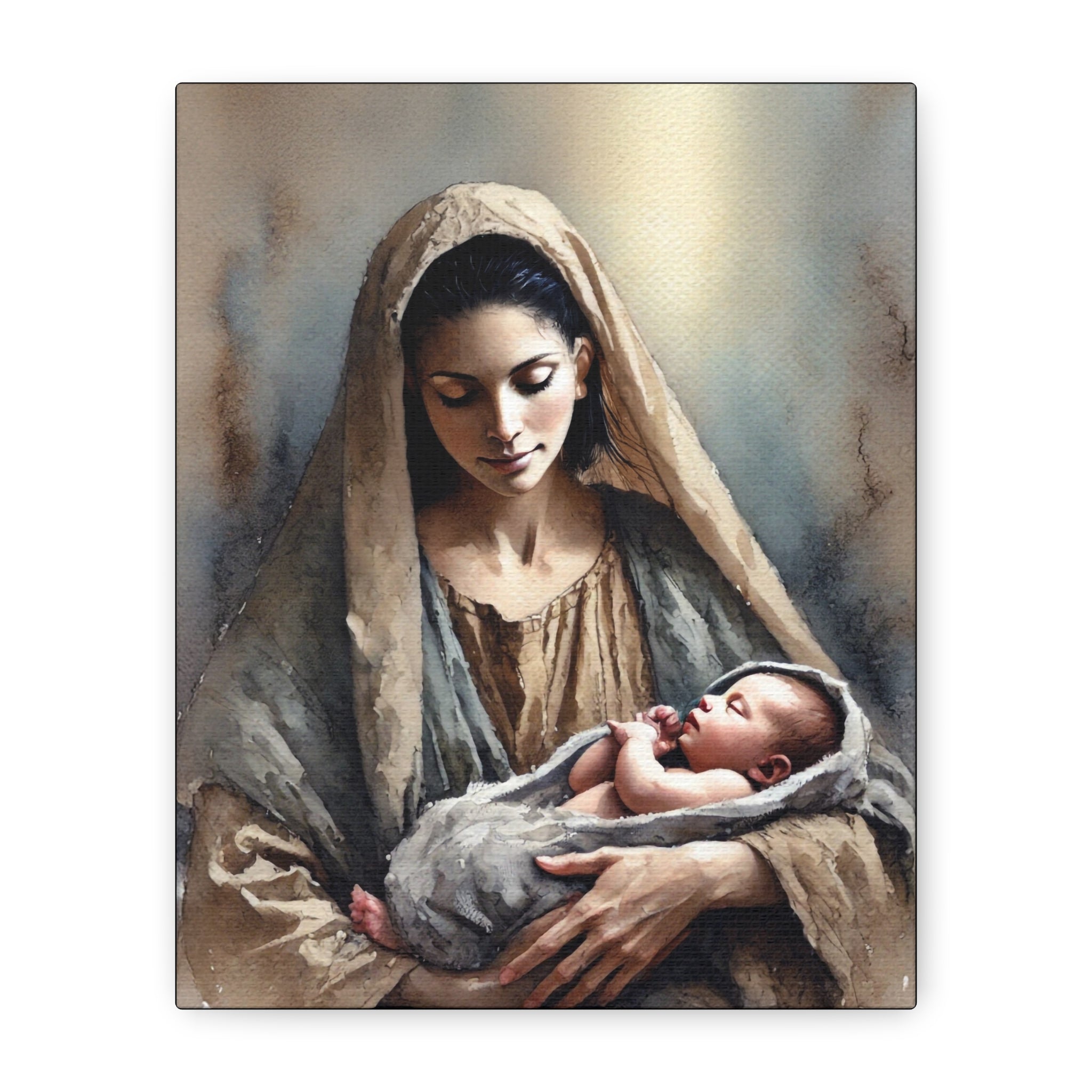 Divine Motherhood - Mary Holding the Baby Jesus Canvas Wall Art