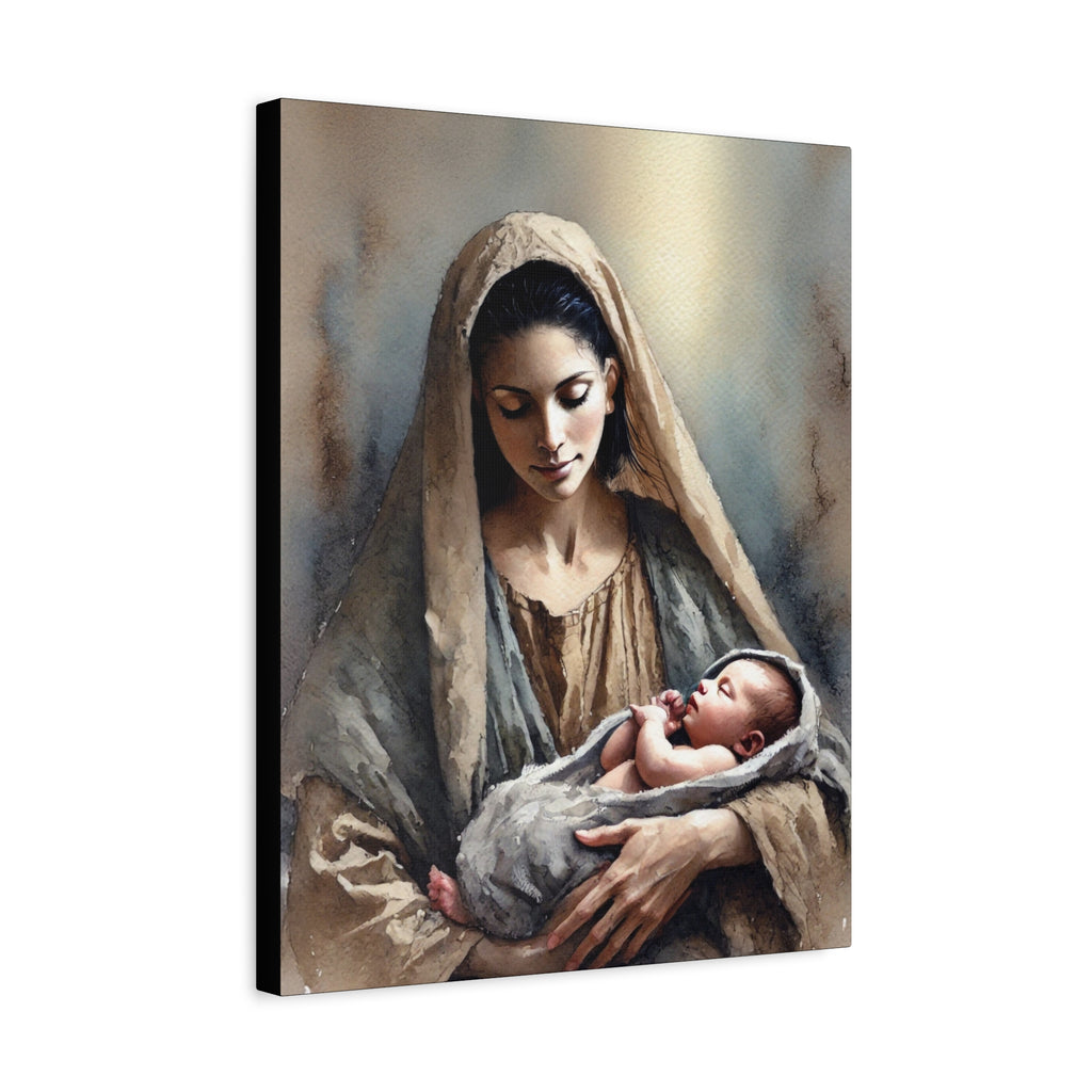 Divine Motherhood - Mary Holding the Baby Jesus Canvas Wall Art