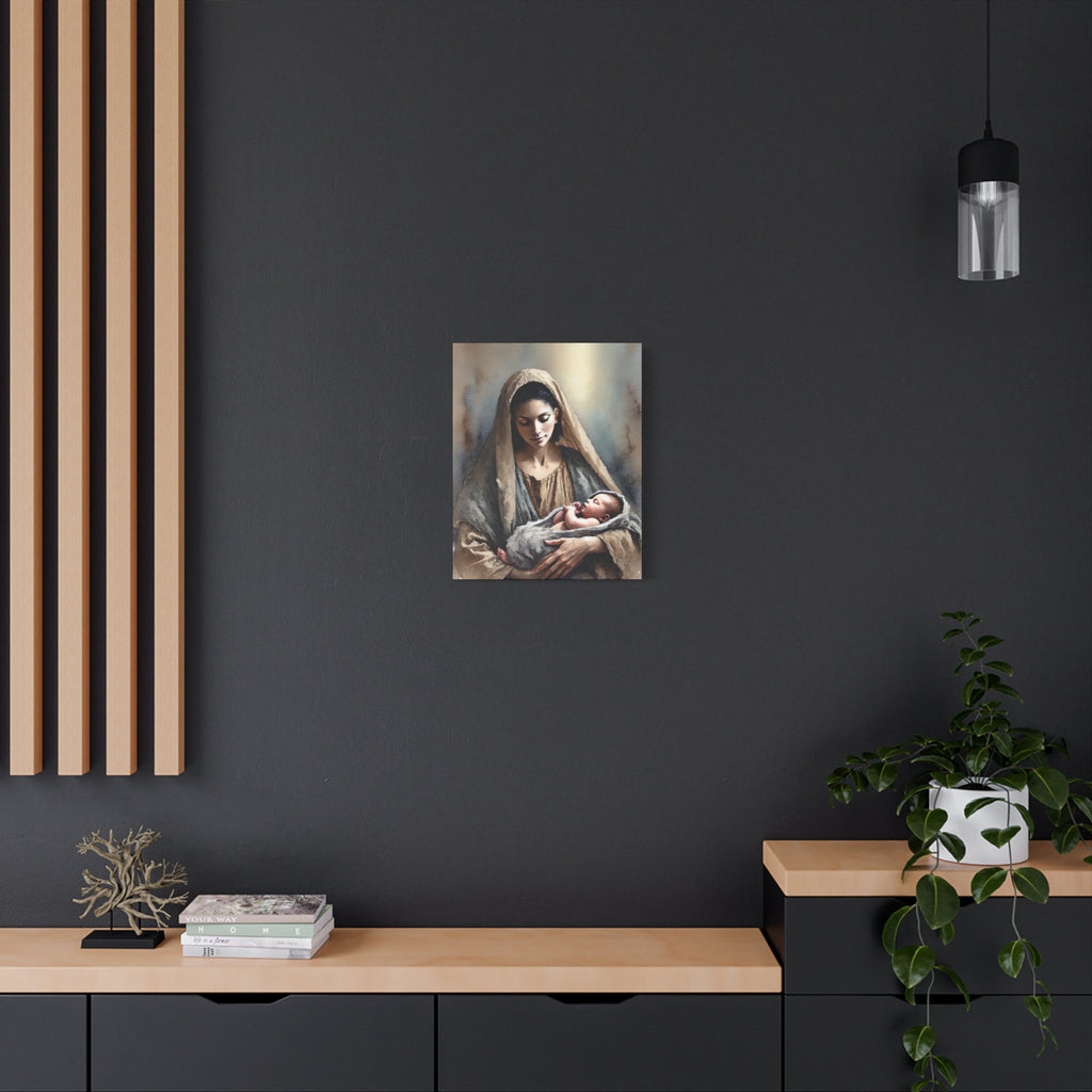 Divine Motherhood - Mary Holding the Baby Jesus Canvas Wall Art