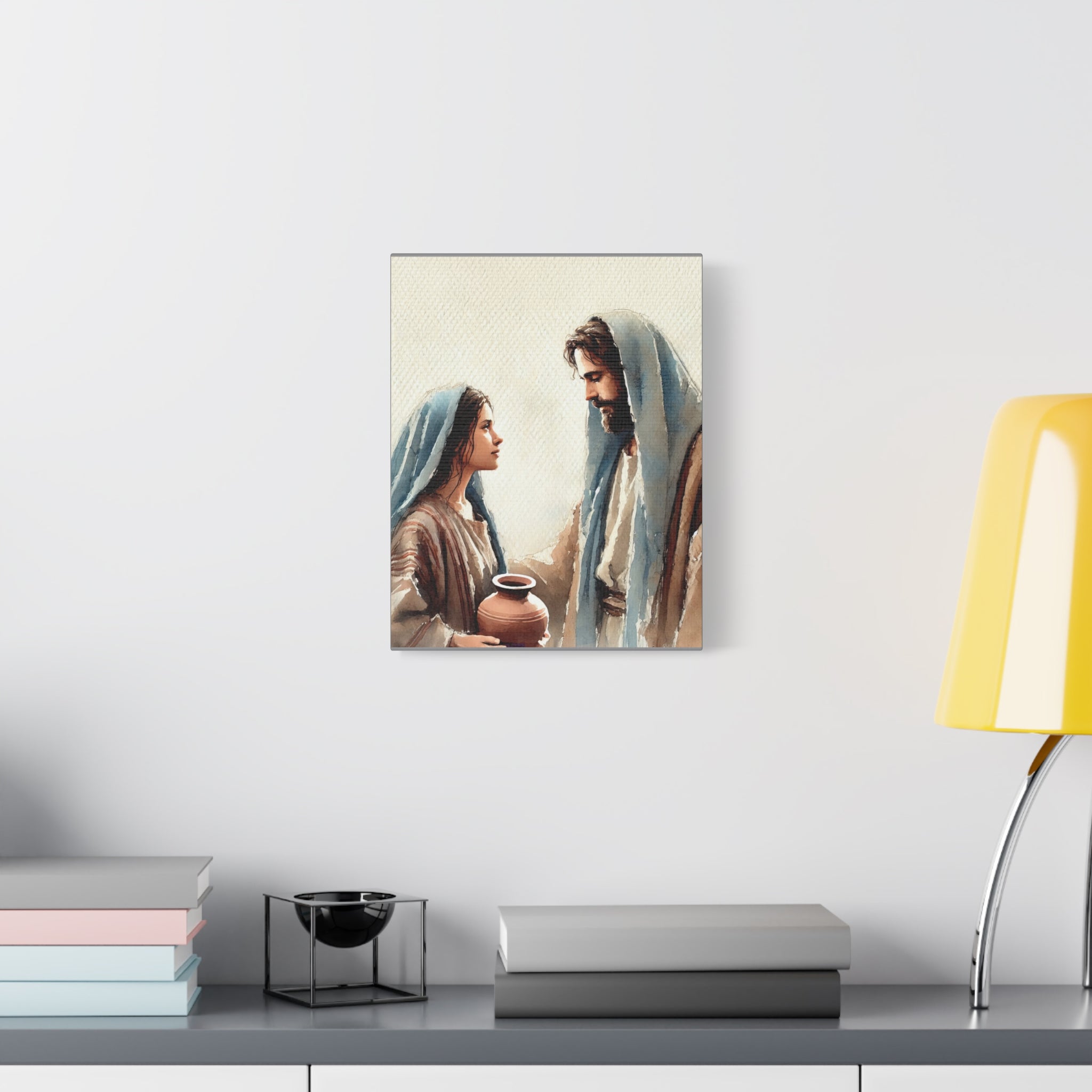 Jesus & The Woman at the Well - Spiritual Watercolor Art Canvas