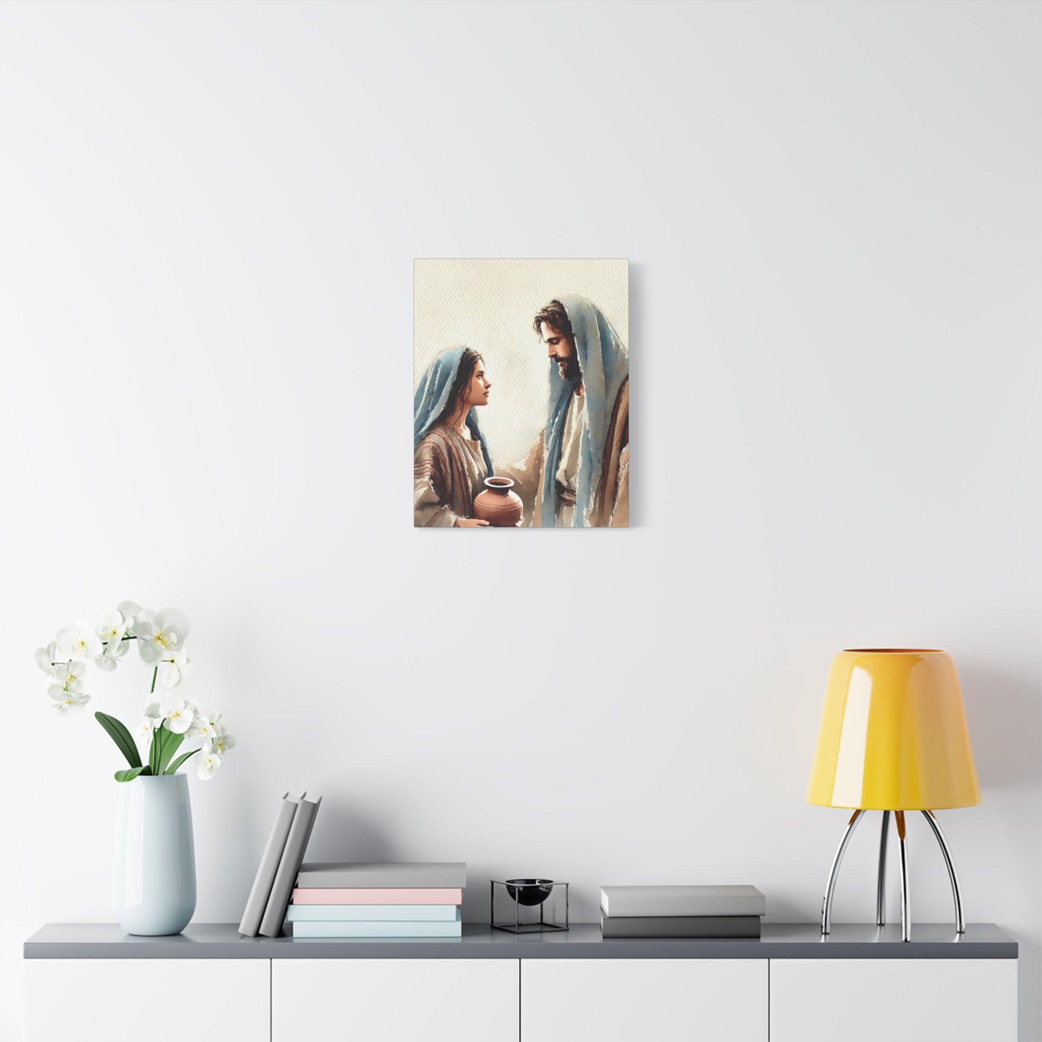 Jesus & The Woman at the Well - Spiritual Watercolor Art Canvas