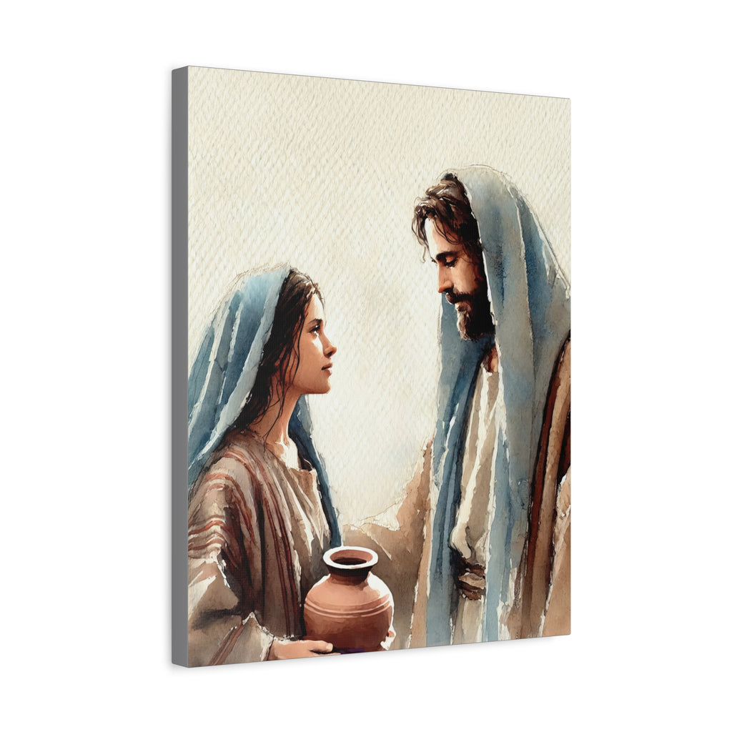Jesus & The Woman at the Well - Spiritual Watercolor Art Canvas
