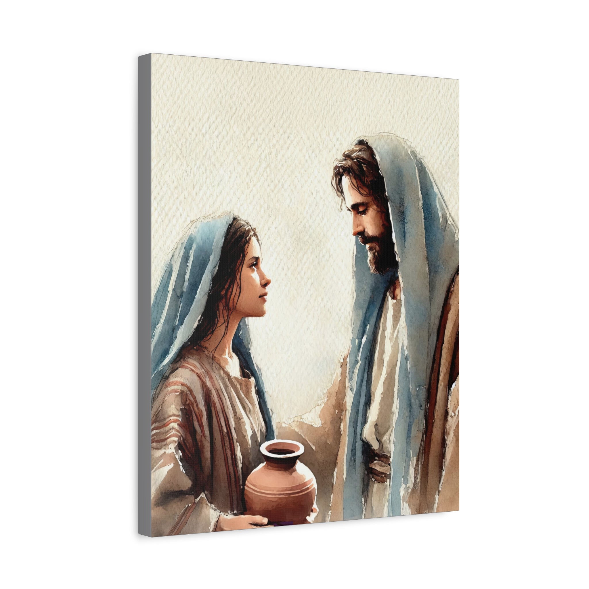 Jesus & The Woman at the Well - Spiritual Watercolor Art Canvas