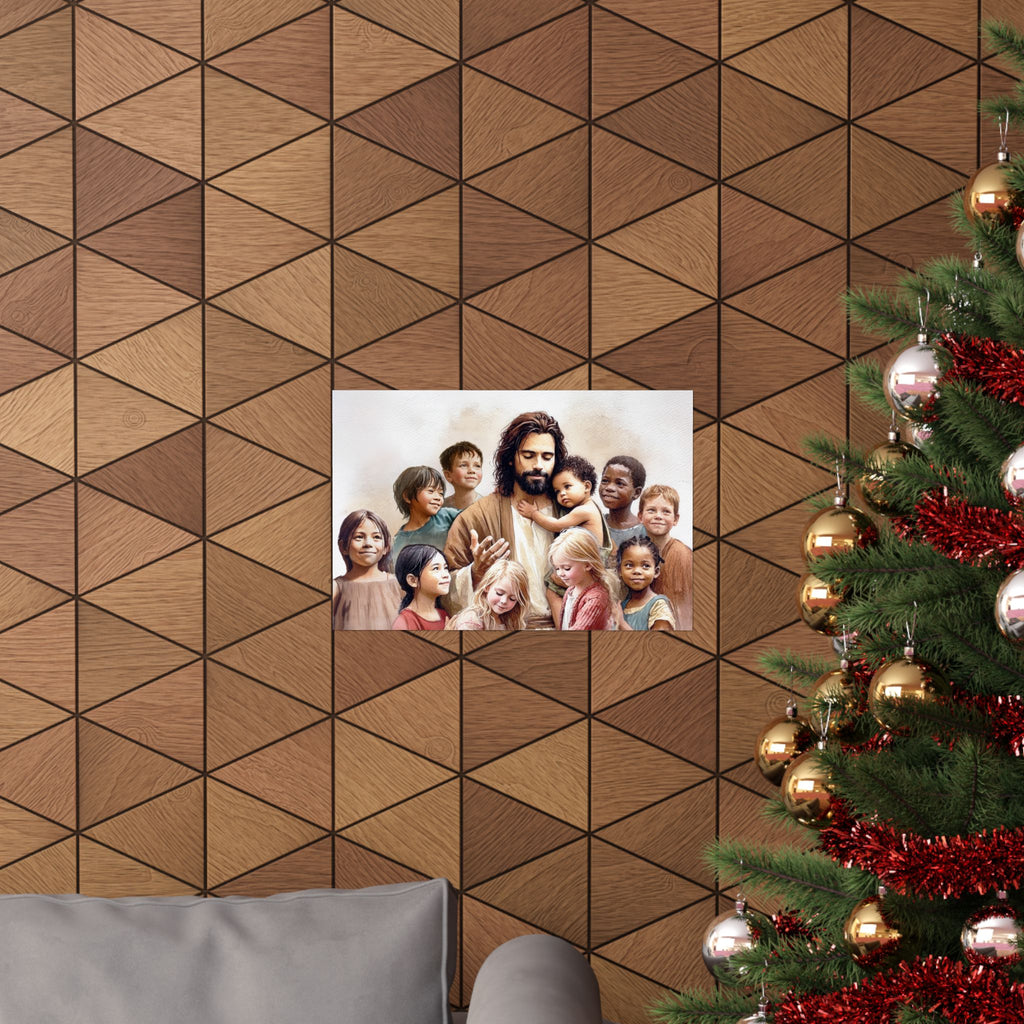 "Jesus and The Little Ones" Multicultural Christian Art | Kids Nursery Poster