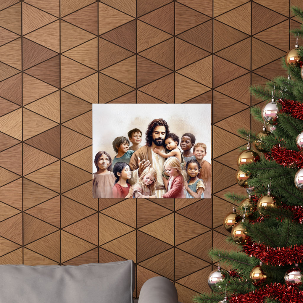 "Jesus and The Little Ones" Multicultural Christian Art | Kids Nursery Poster