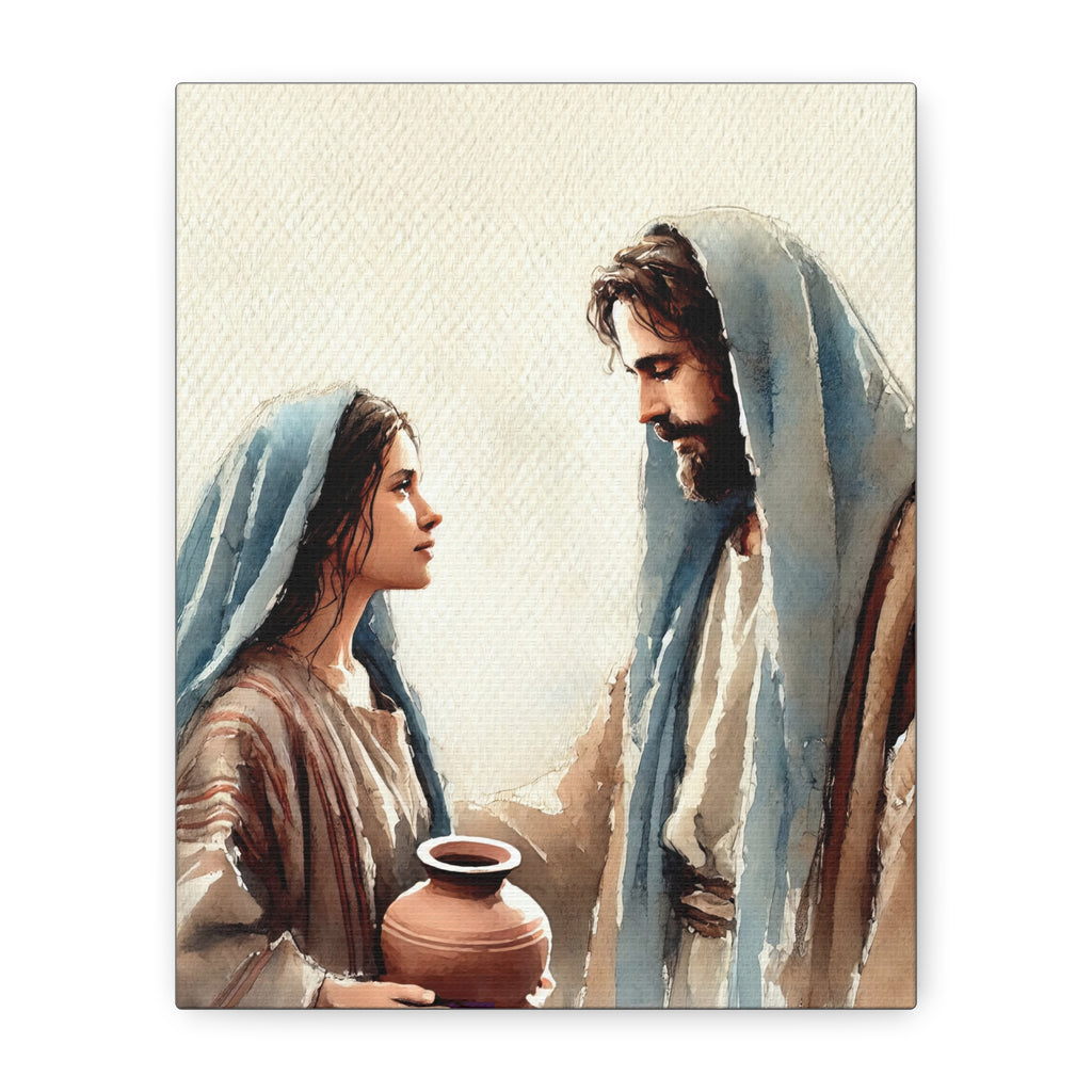 Jesus & The Woman at the Well - Spiritual Watercolor Art Canvas