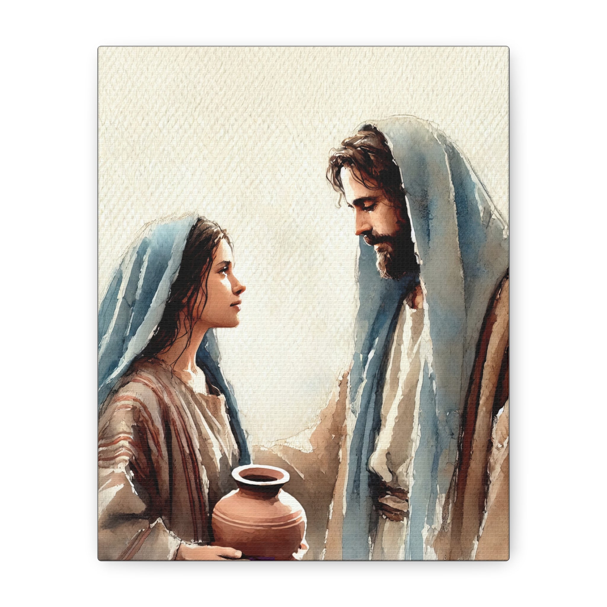Jesus & The Woman at the Well - Spiritual Watercolor Art Canvas