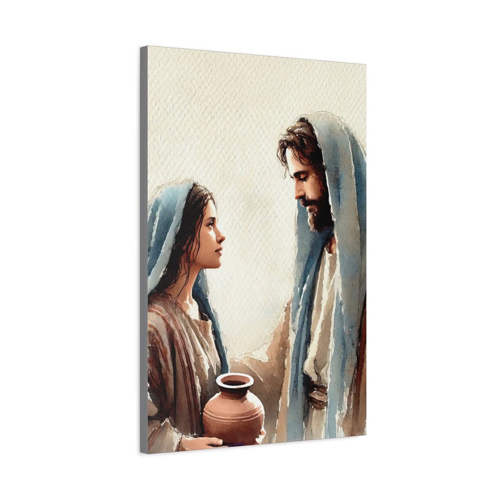 Jesus & The Woman at the Well - Spiritual Watercolor Art Canvas