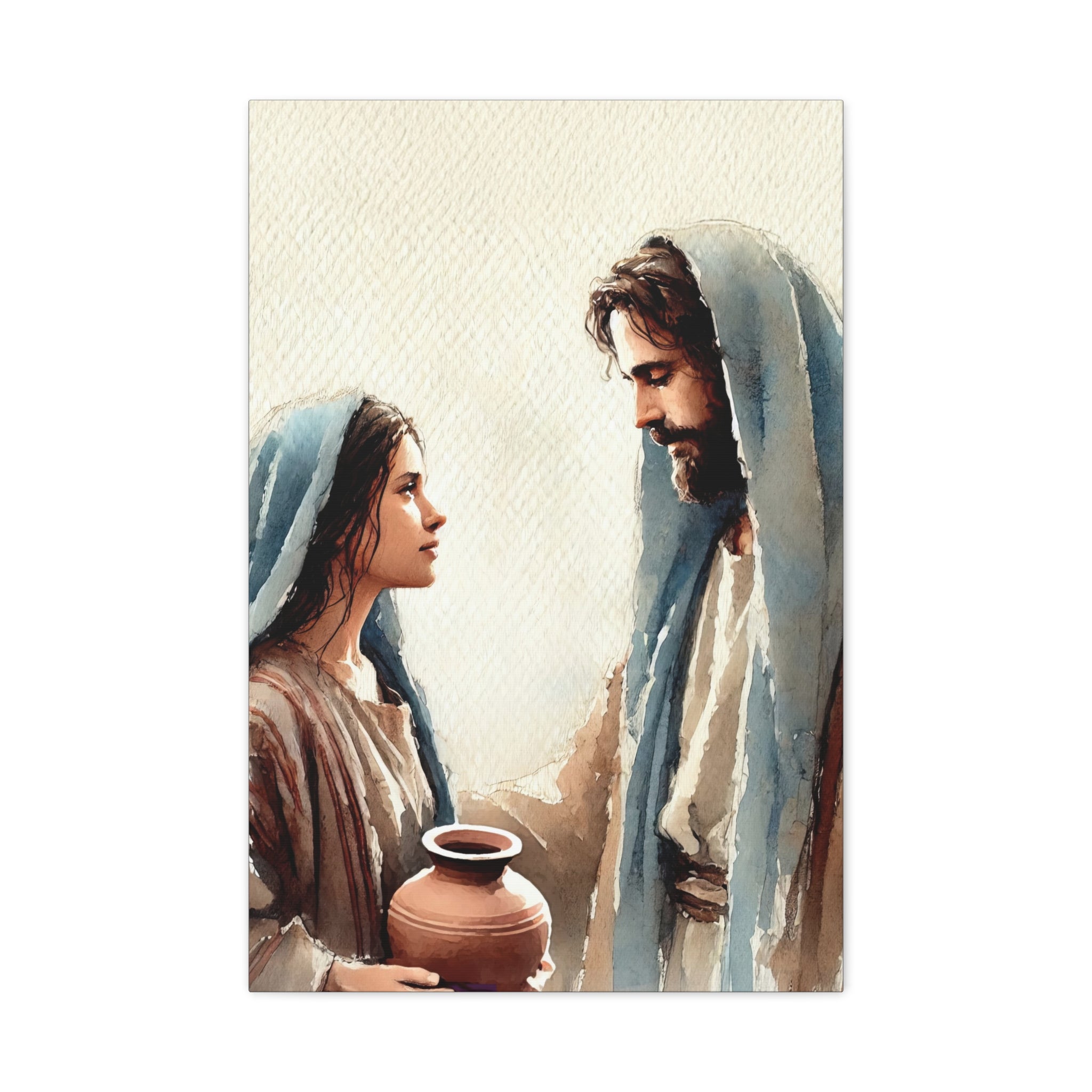 Jesus & The Woman at the Well - Spiritual Watercolor Art Canvas