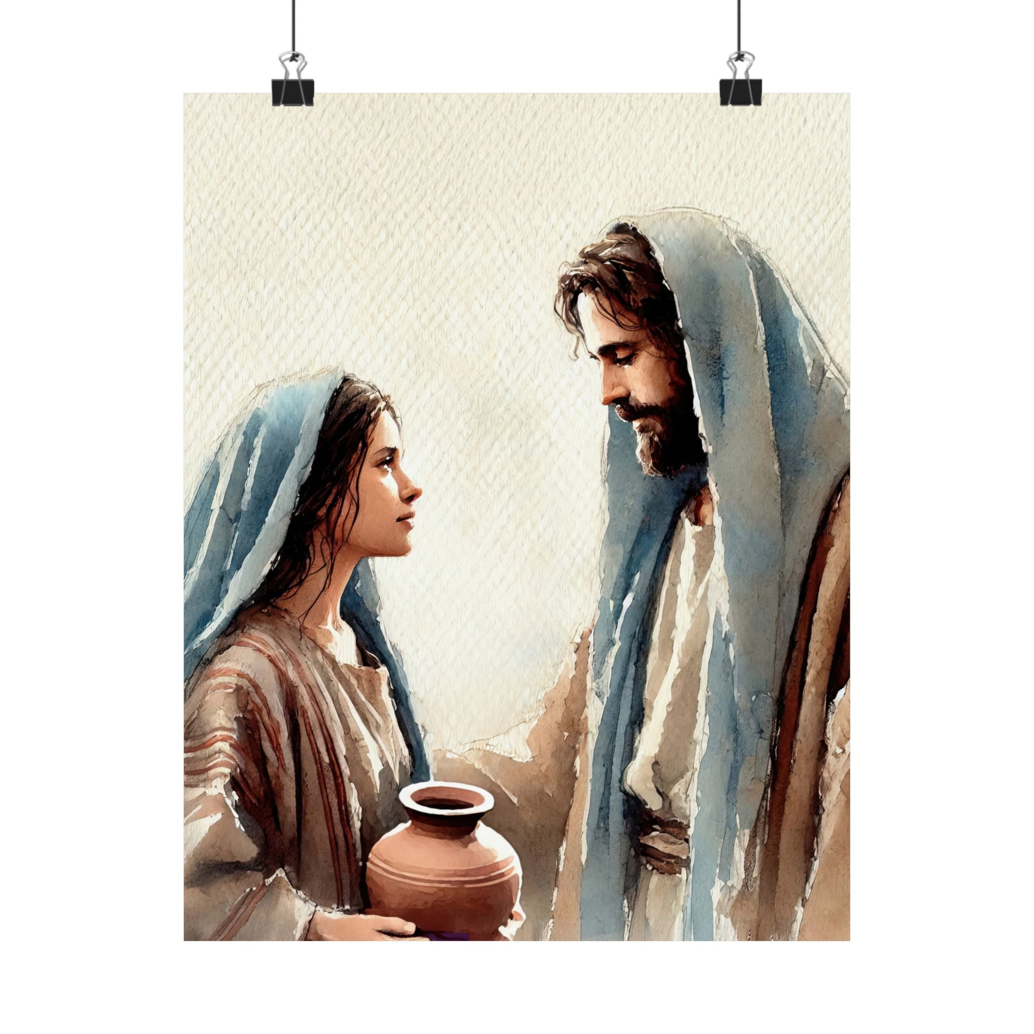 Divine Motherhood (Mary Holding Jesus) - Archival Watercolor Poster Print