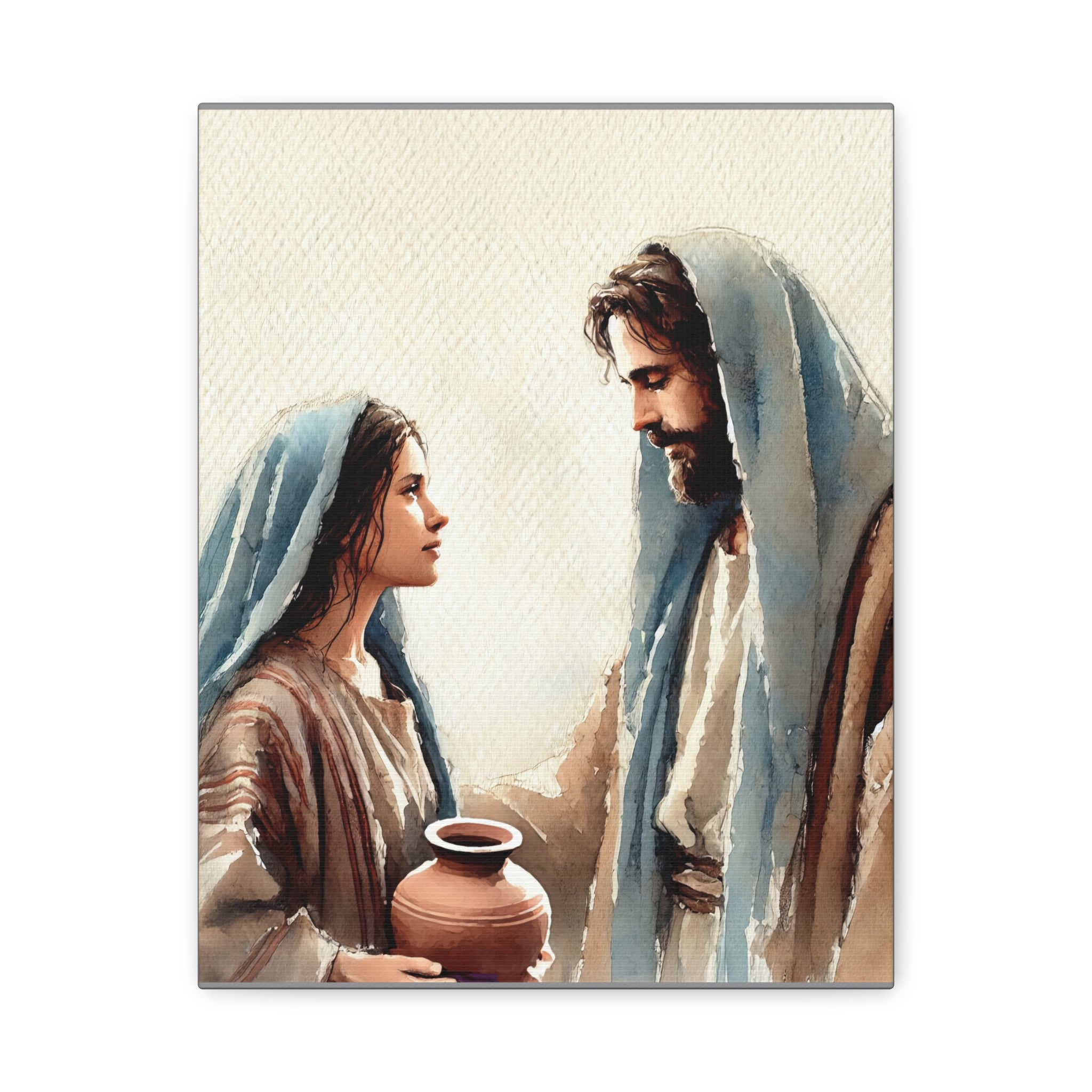 Jesus & The Woman at the Well - Spiritual Watercolor Art Canvas