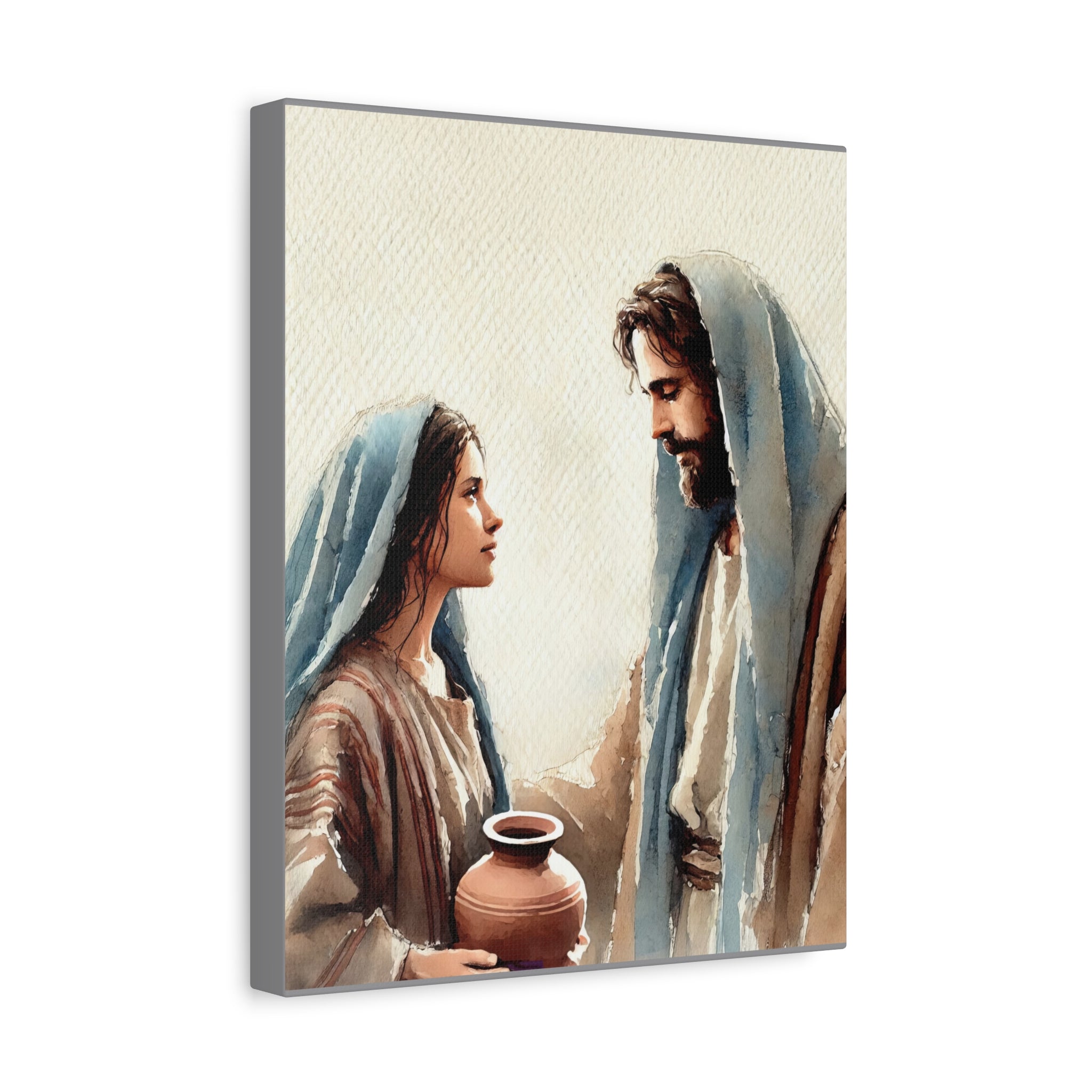Jesus & The Woman at the Well - Spiritual Watercolor Art Canvas