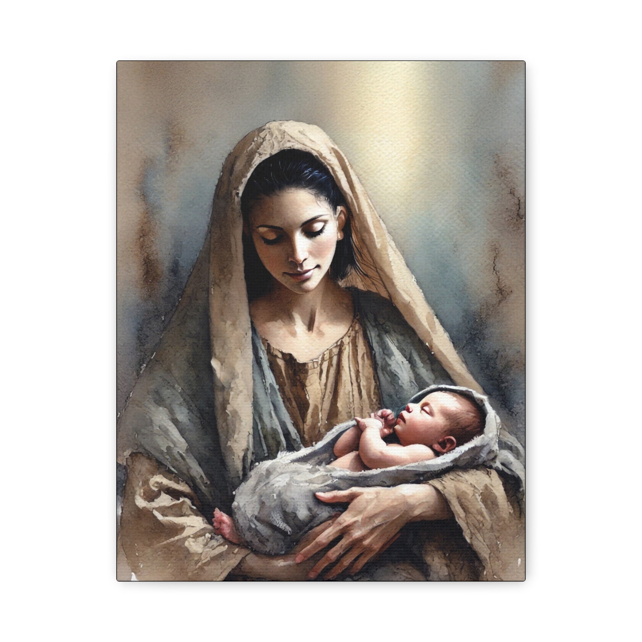 Divine Motherhood - Mary Holding the Baby Jesus Canvas Wall Art