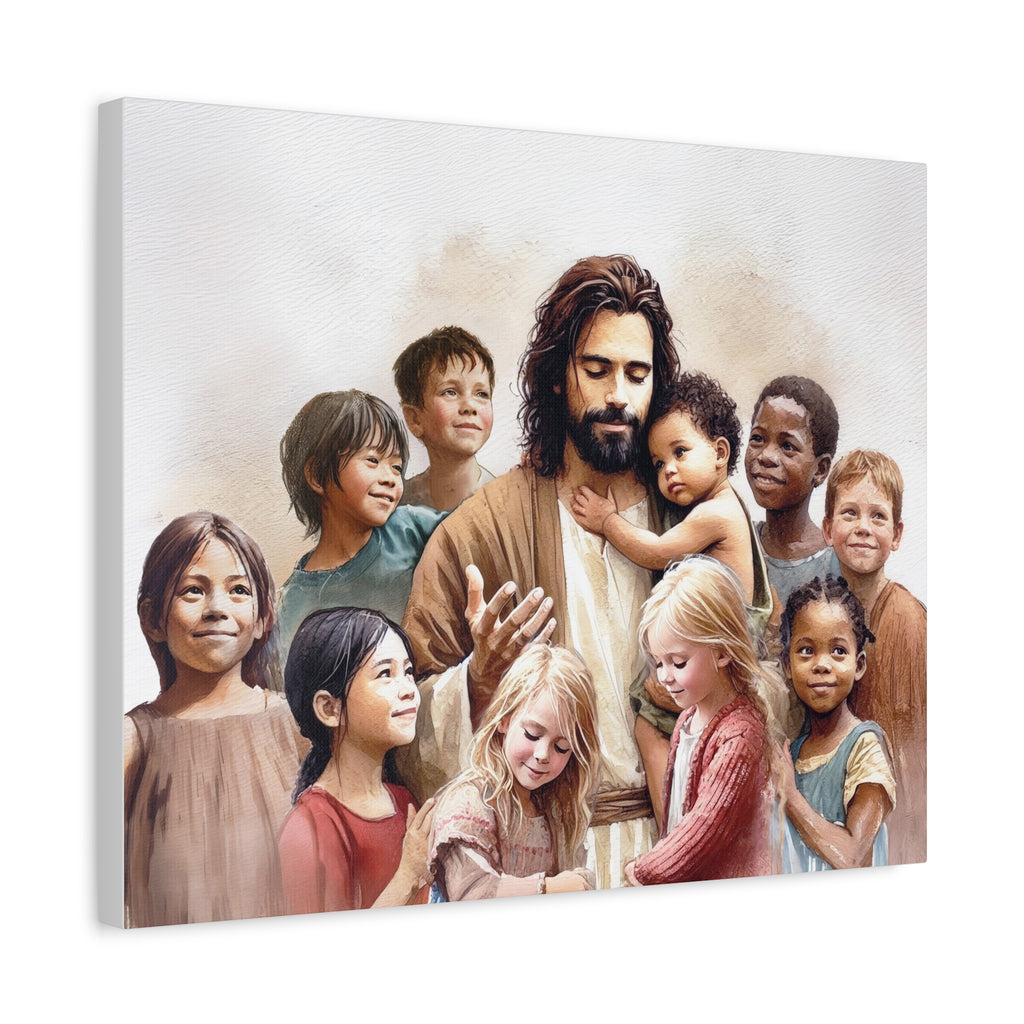 "Jesus and The Little Ones" Multicultural Christian Canvas Art