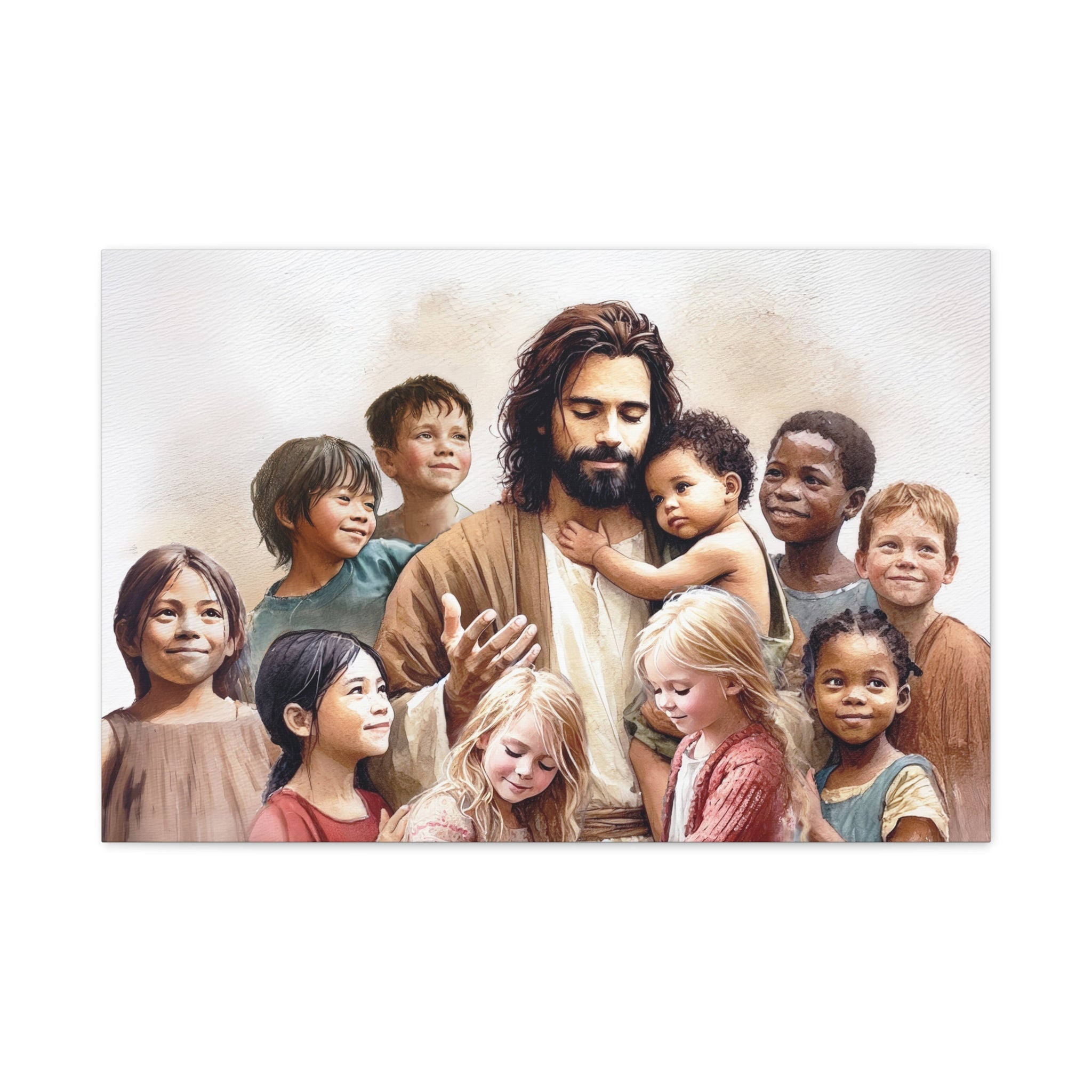 "Jesus and The Little Ones" Multicultural Christian Canvas Art