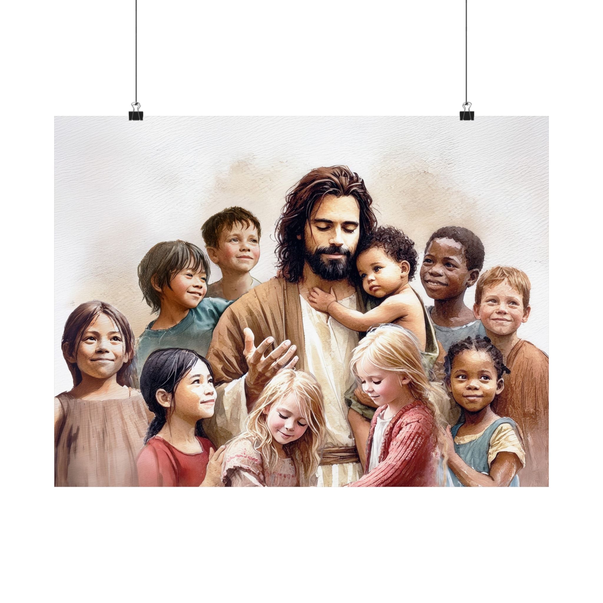 "Jesus and The Little Ones" Multicultural Christian Art | Kids Nursery Poster