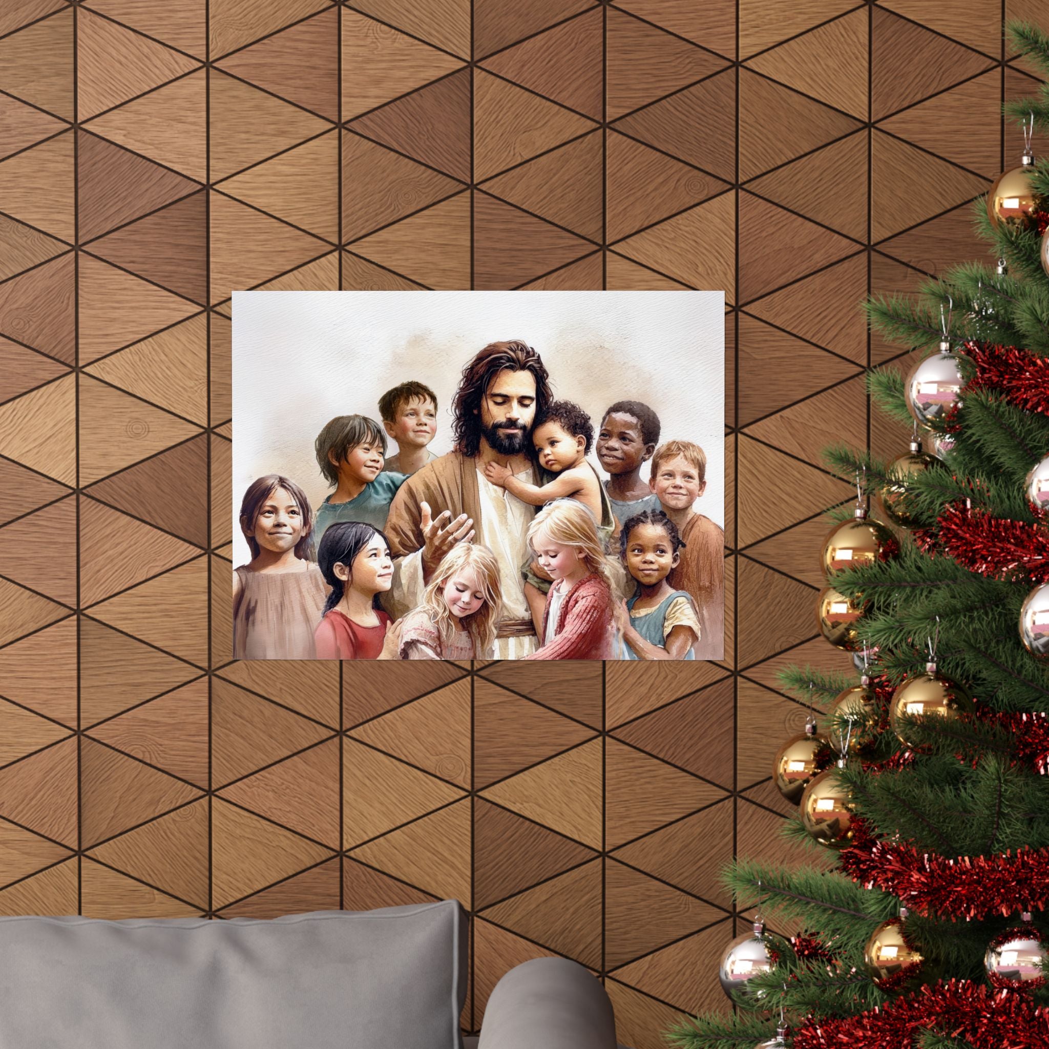 "Jesus and The Little Ones" Multicultural Christian Art | Kids Nursery Poster