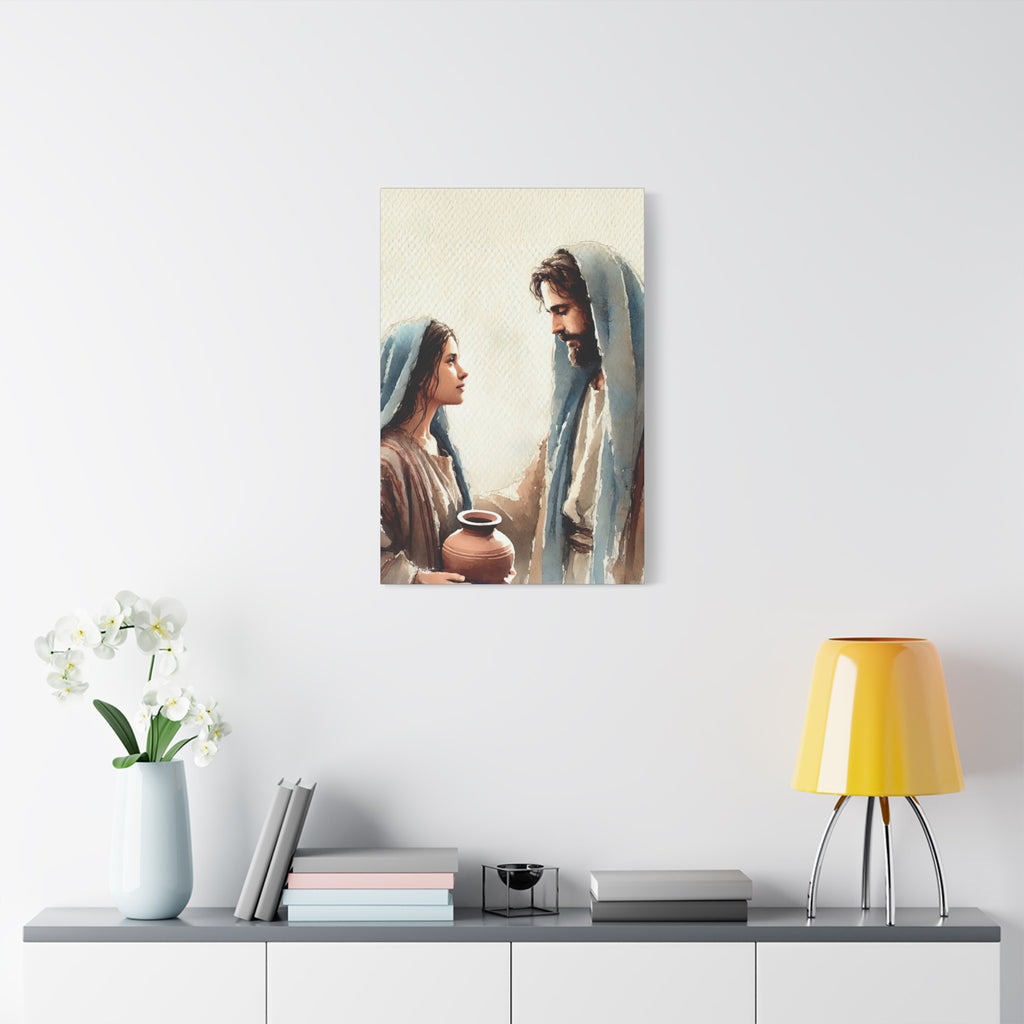 Jesus & The Woman at the Well - Spiritual Watercolor Art Canvas