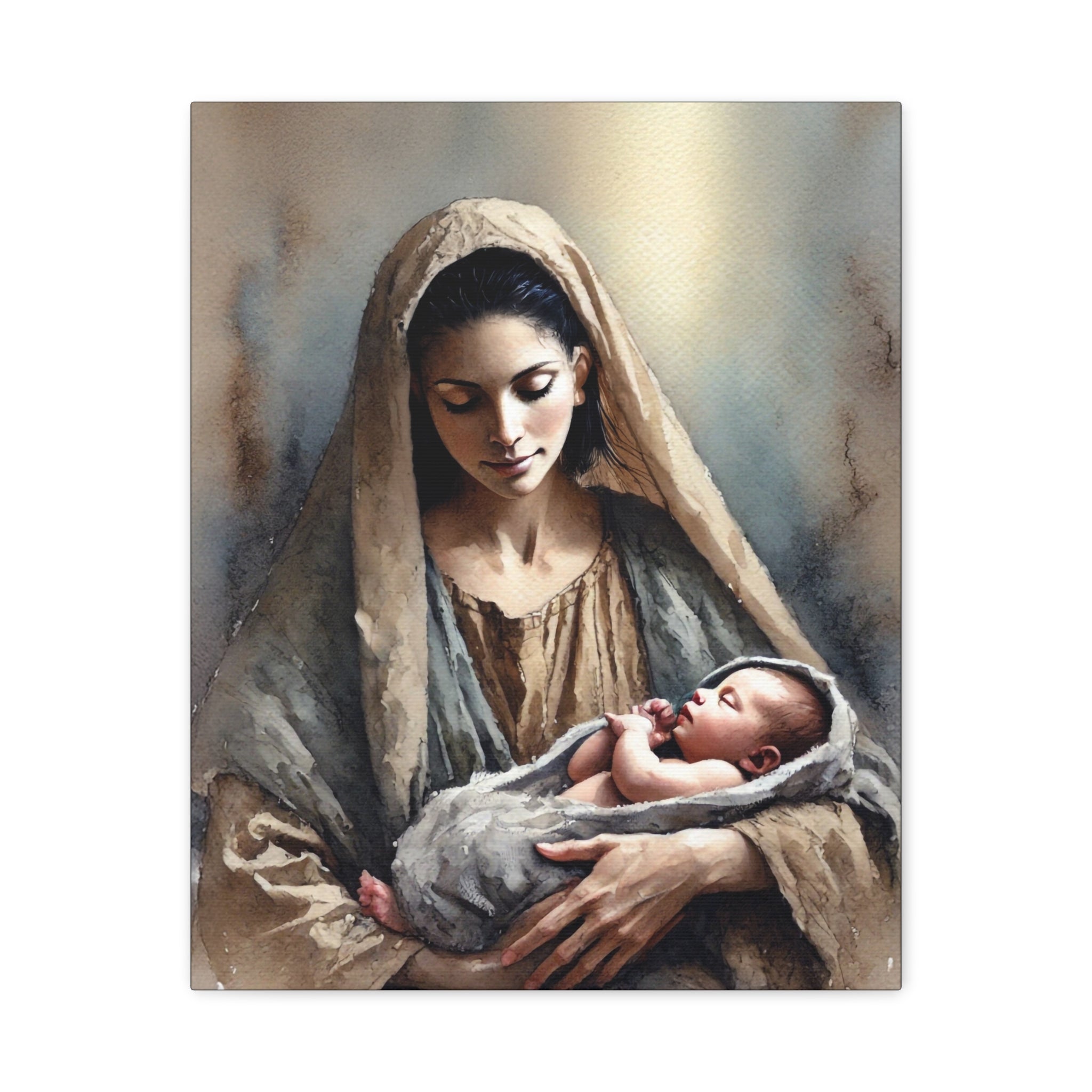 Divine Motherhood - Mary Holding the Baby Jesus Canvas Wall Art