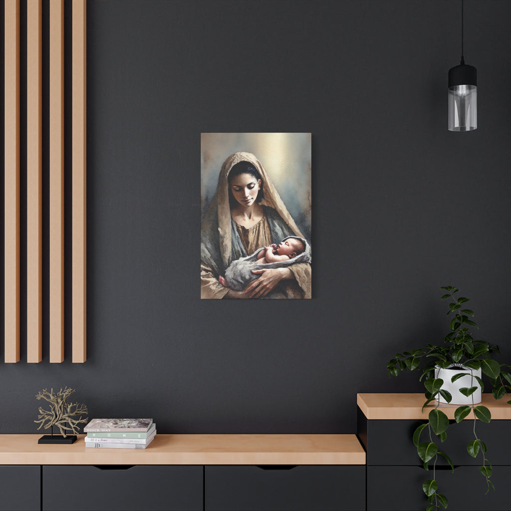 Divine Motherhood - Mary Holding the Baby Jesus Canvas Wall Art