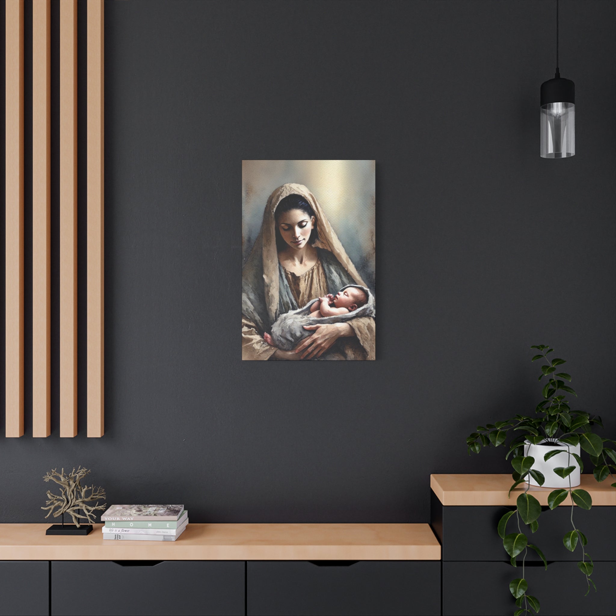 Divine Motherhood - Mary Holding the Baby Jesus Canvas Wall Art