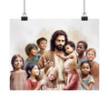 "Jesus and The Little Ones" Multicultural Christian Art | Kids Nursery Poster