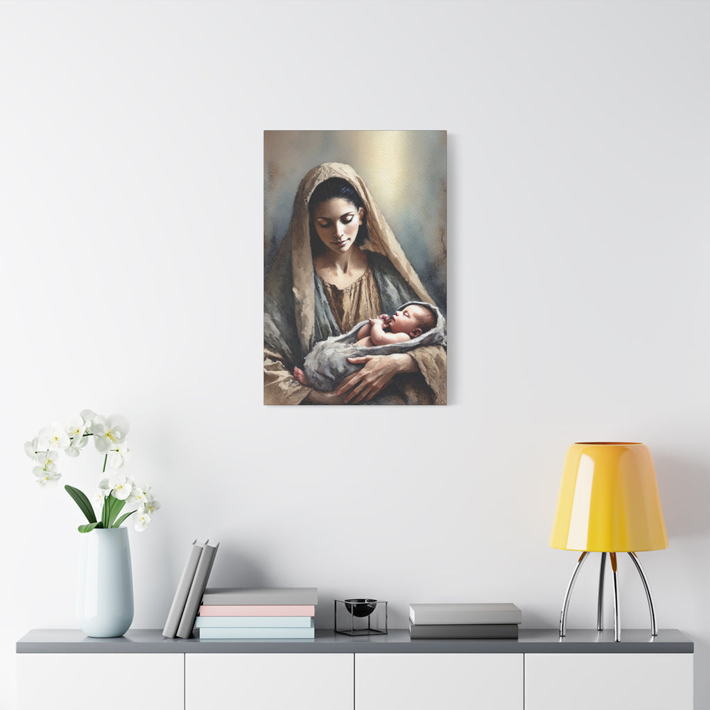 Divine Motherhood - Mary Holding the Baby Jesus Canvas Wall Art