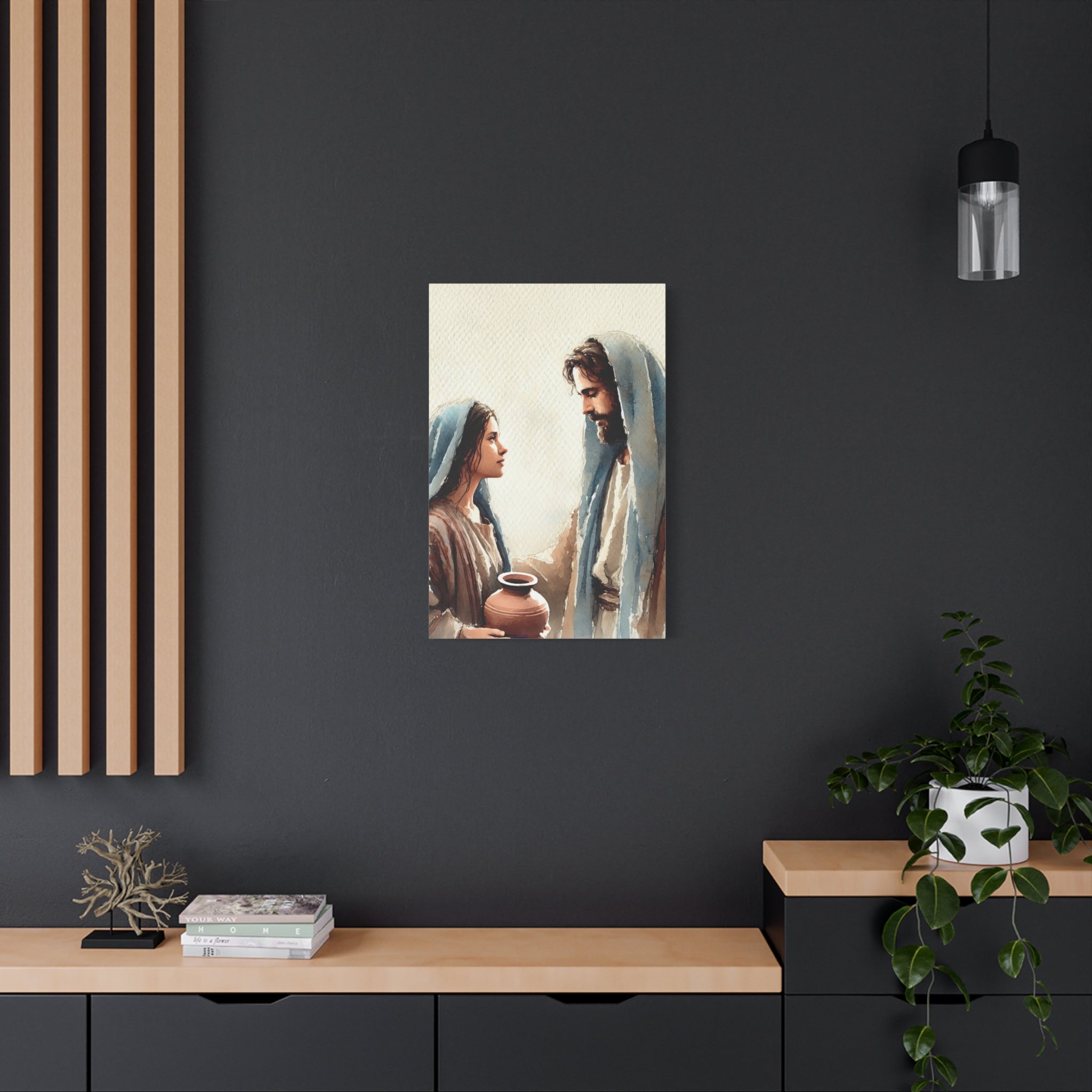 Jesus & The Woman at the Well - Spiritual Watercolor Art Canvas