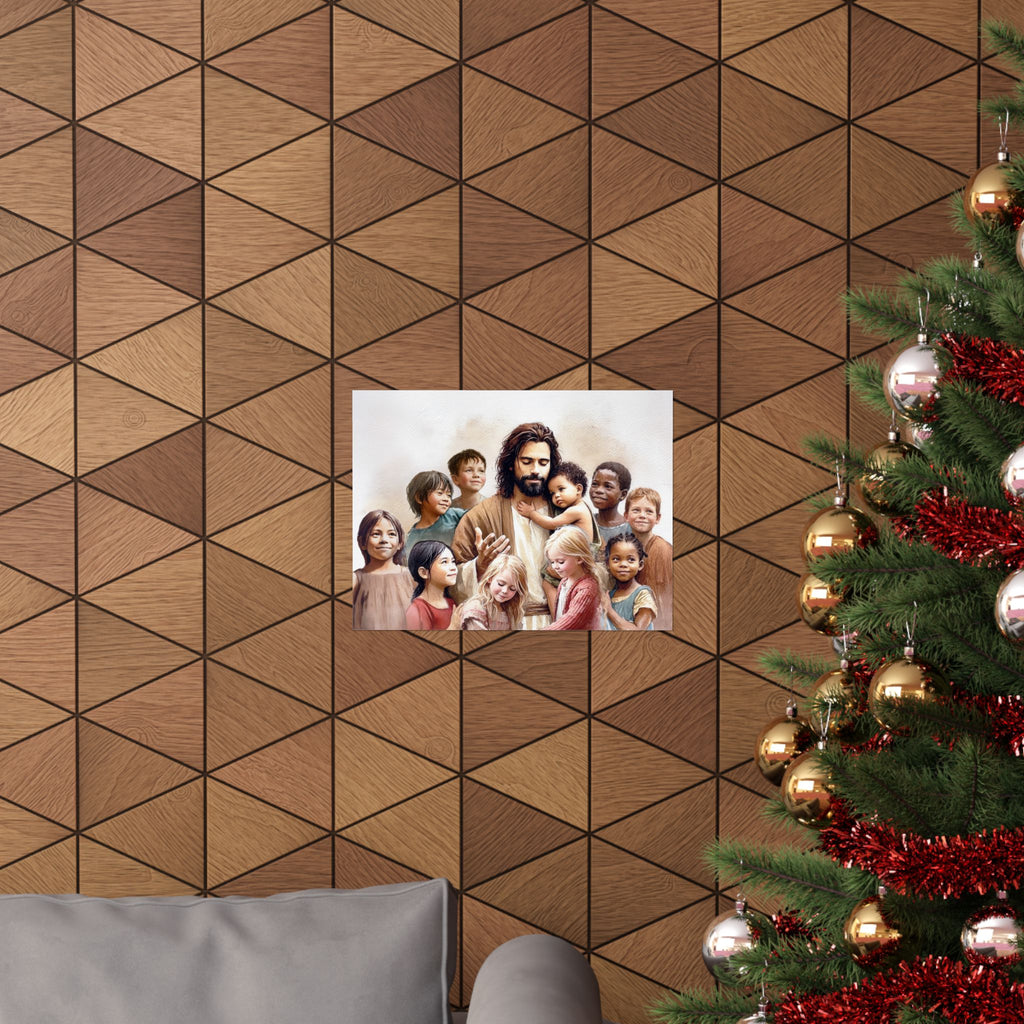 "Jesus and The Little Ones" Multicultural Christian Art | Kids Nursery Poster