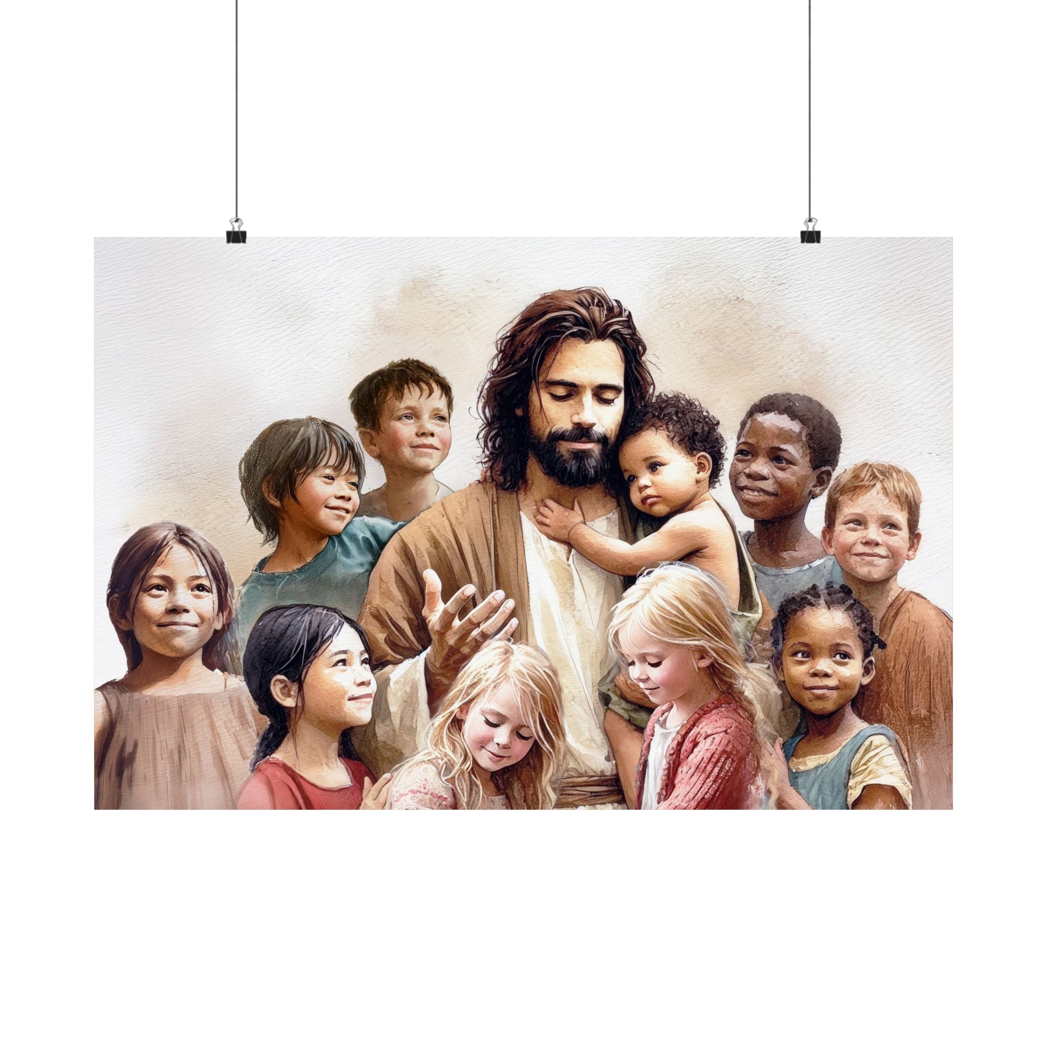 "Jesus and The Little Ones" Multicultural Christian Art | Kids Nursery Poster