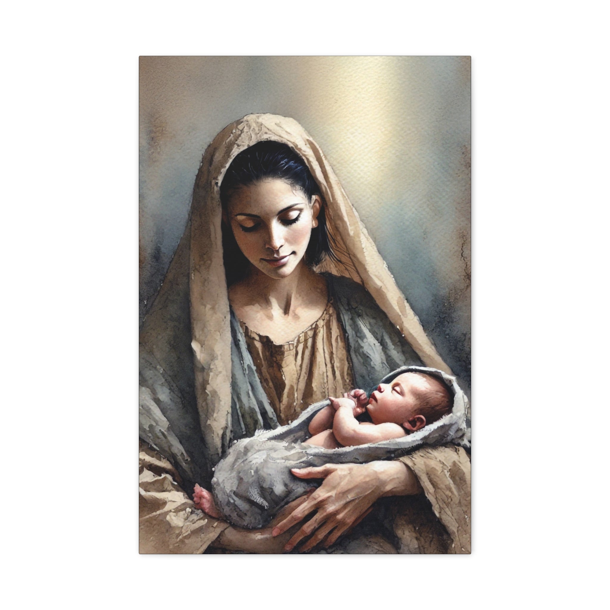 Divine Motherhood - Mary Holding the Baby Jesus Canvas Wall Art