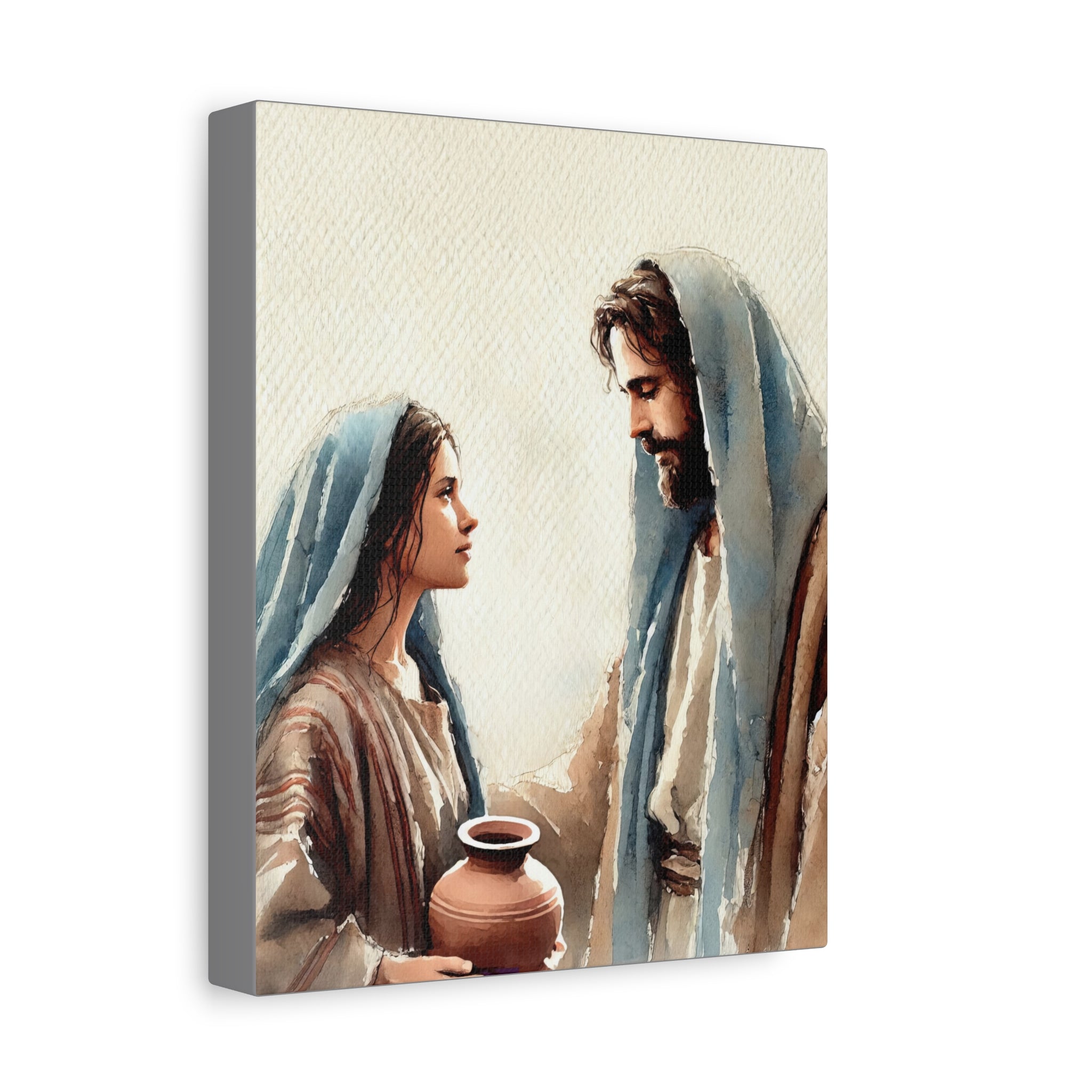 Jesus & The Woman at the Well - Spiritual Watercolor Art Canvas